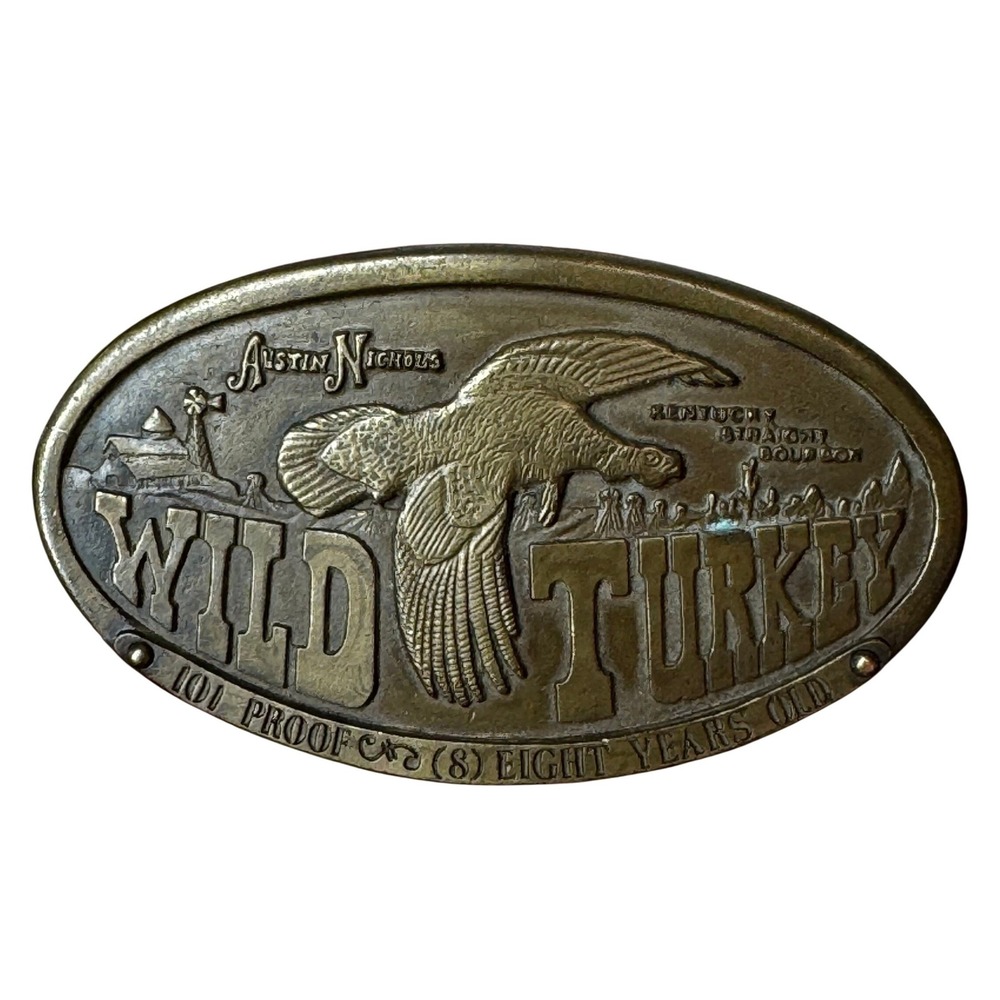 Vintage 1974 Bergamot Brass Works Wild Turkey Bourbon Belt Buckle Austin Nichols
